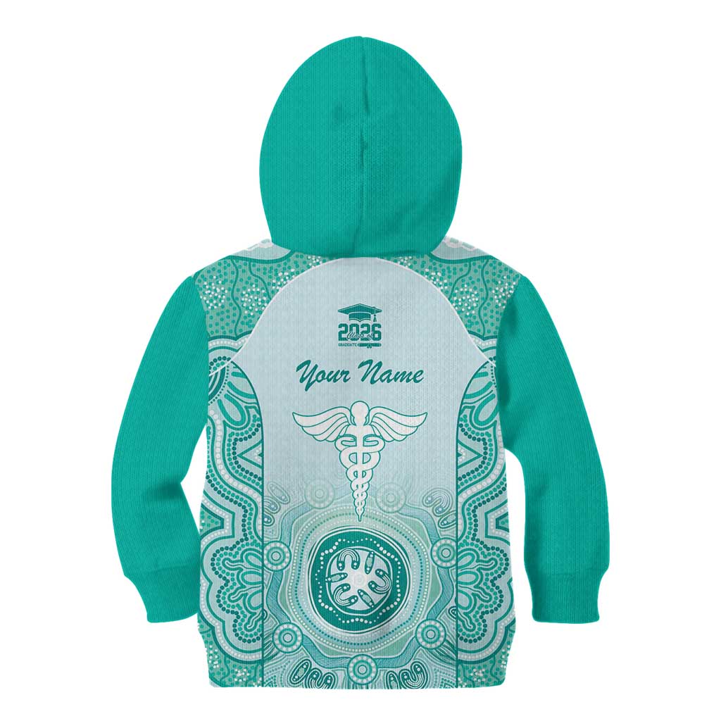 Aussie Nurse RN 2026 Personalised Kid Hoodie Turquoise Aboriginal Art Pattern Cultural Pride