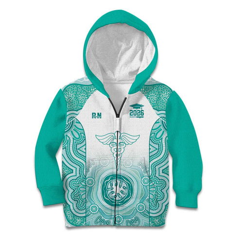 Aussie Nurse RN 2026 Personalised Kid Hoodie Turquoise Aboriginal Art Pattern Cultural Pride