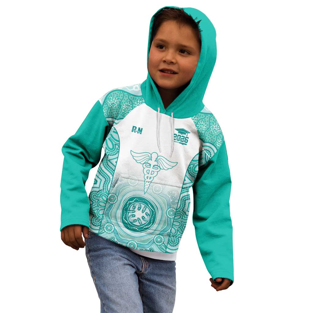Aussie Nurse RN 2026 Personalised Kid Hoodie Turquoise Aboriginal Art Pattern Cultural Pride