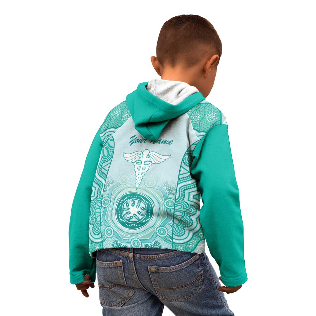 Aussie Nurse RN 2026 Personalised Kid Hoodie Turquoise Aboriginal Art Pattern Cultural Pride