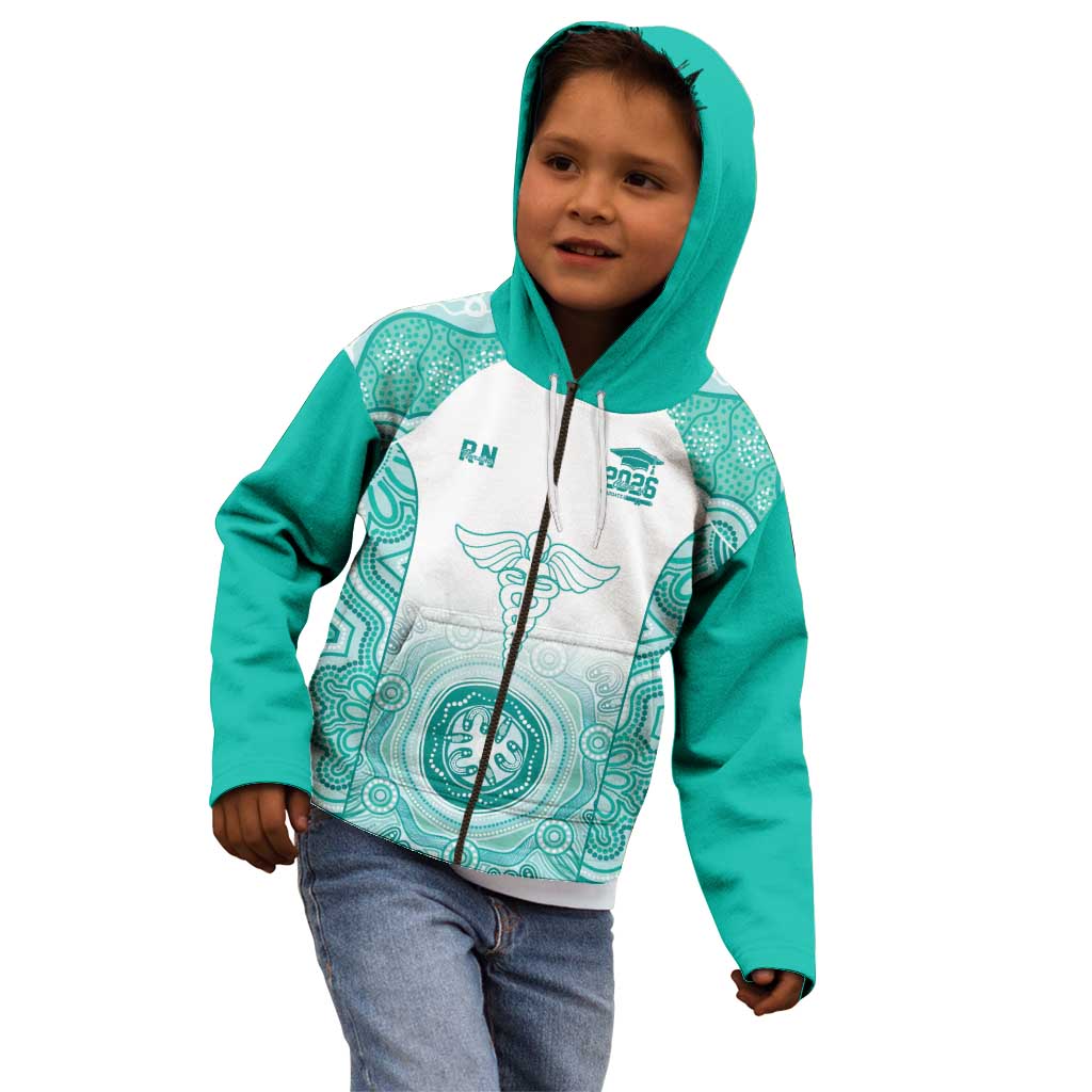 Aussie Nurse RN 2026 Personalised Kid Hoodie Turquoise Aboriginal Art Pattern Cultural Pride