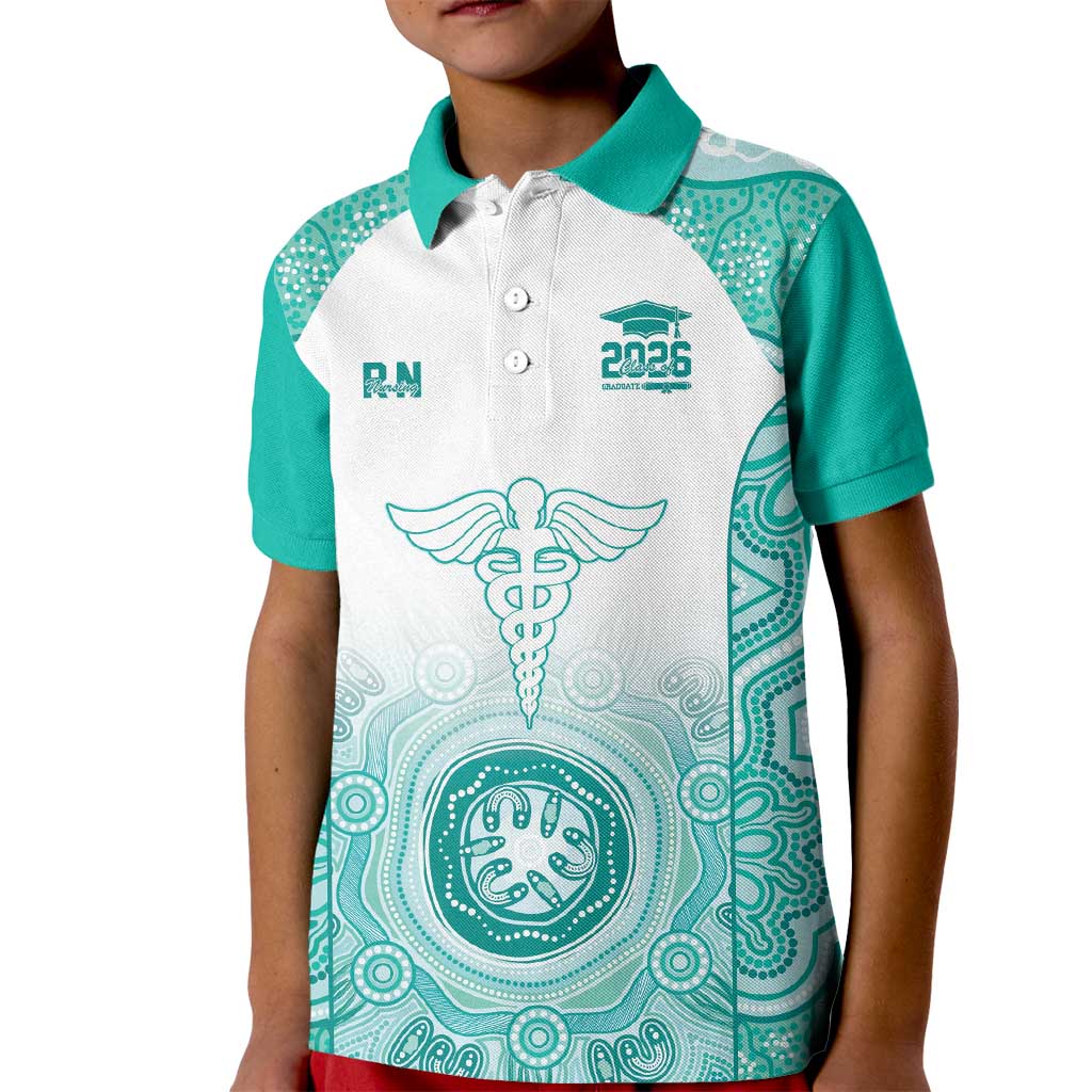 Aussie Nurse RN 2026 Personalised Kid Polo Shirt Turquoise Aboriginal Art Pattern Cultural Pride