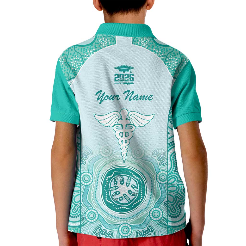 Aussie Nurse RN 2026 Personalised Kid Polo Shirt Turquoise Aboriginal Art Pattern Cultural Pride