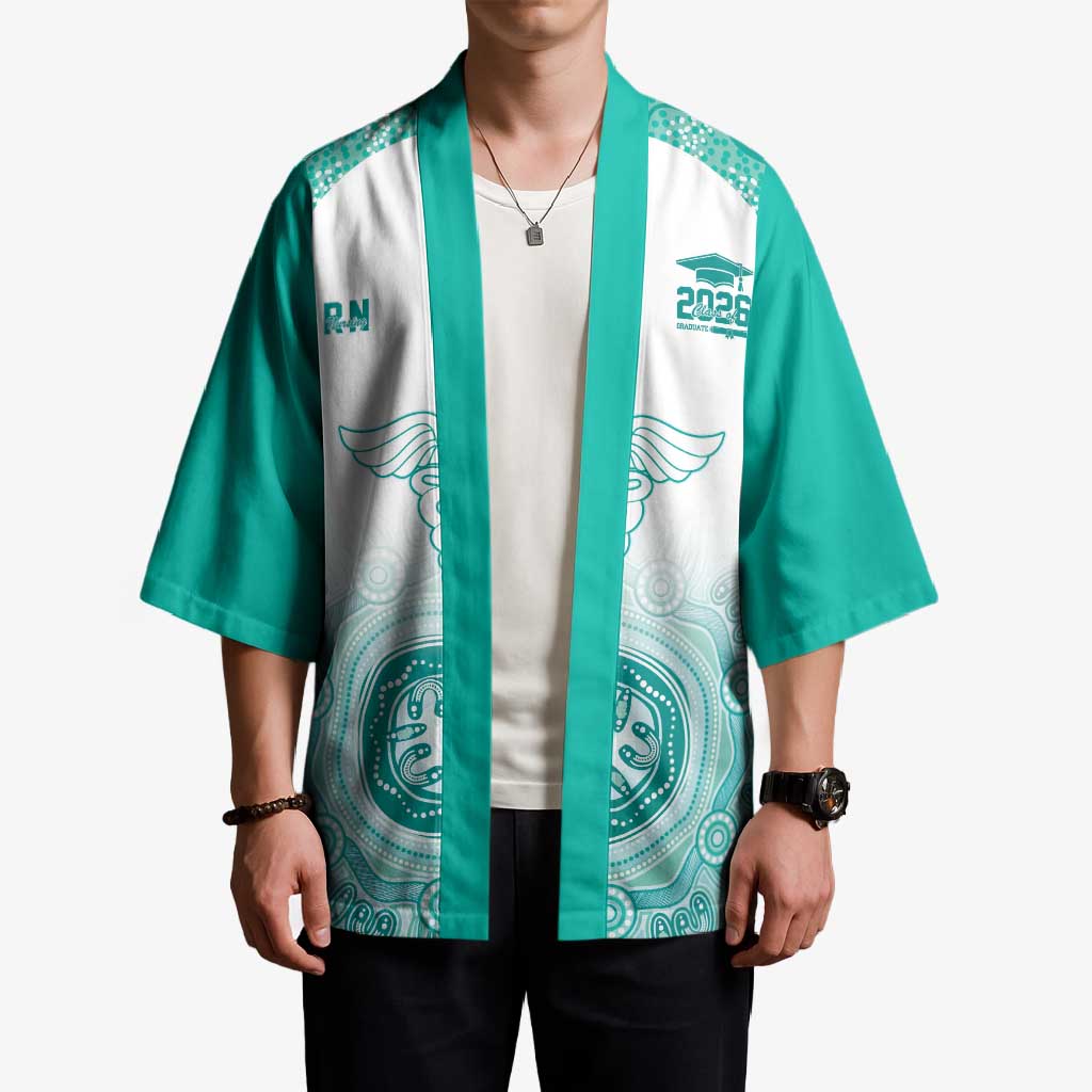 Aussie Nurse RN 2026 Personalised Kimono Turquoise Aboriginal Art Pattern Cultural Pride