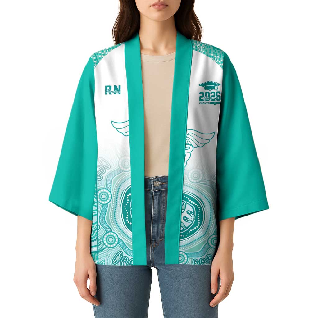 Aussie Nurse RN 2026 Personalised Kimono Turquoise Aboriginal Art Pattern Cultural Pride