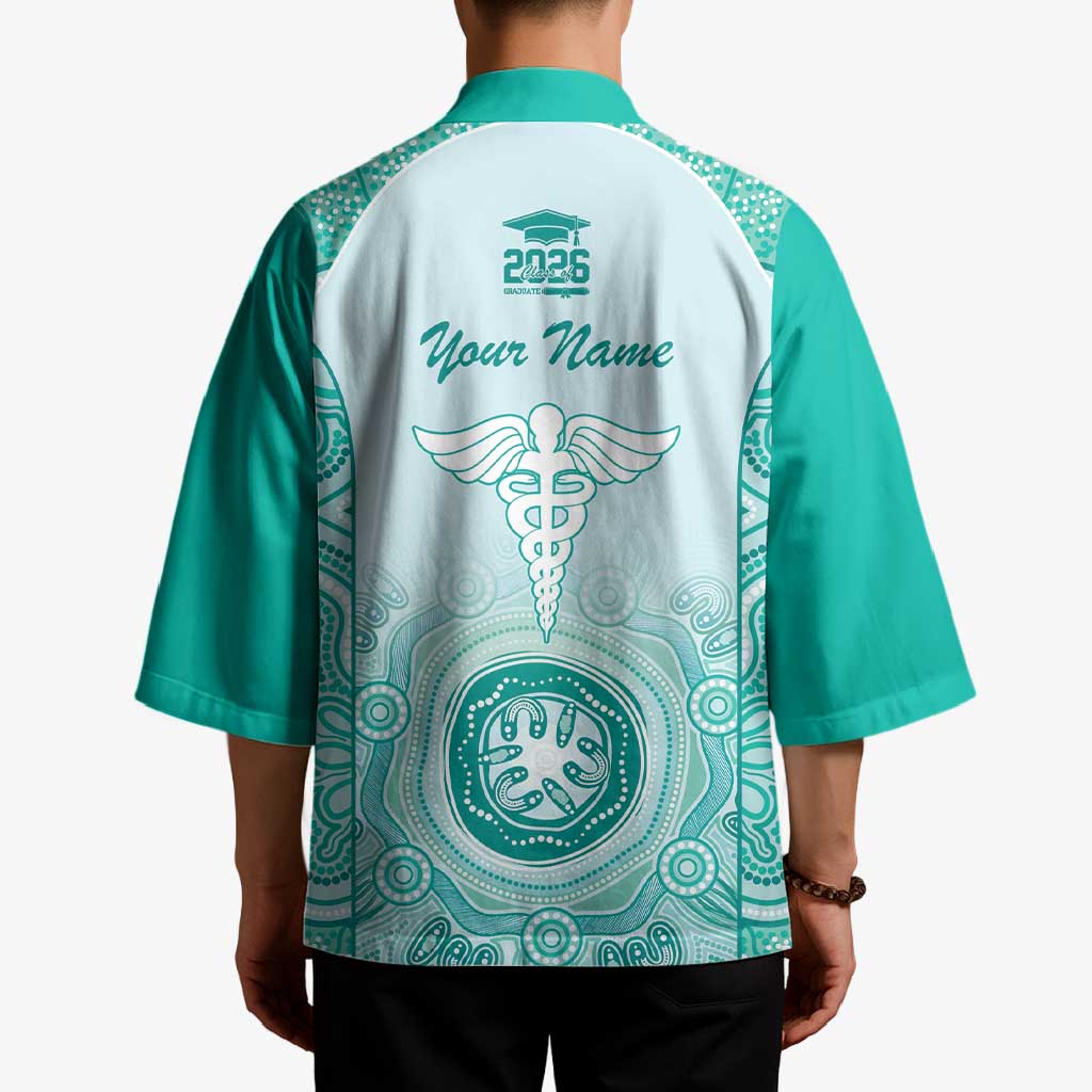Aussie Nurse RN 2026 Personalised Kimono Turquoise Aboriginal Art Pattern Cultural Pride