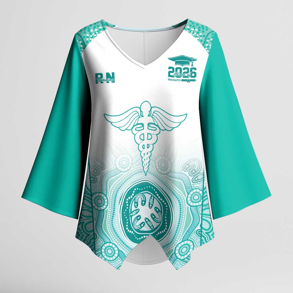 Aussie Nurse RN 2026 Personalised Kimono Sleeve Blouse Turquoise Aboriginal Art Pattern Cultural Pride