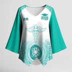 Aussie Nurse RN 2026 Personalised Kimono Sleeve Blouse Turquoise Aboriginal Art Pattern Cultural Pride