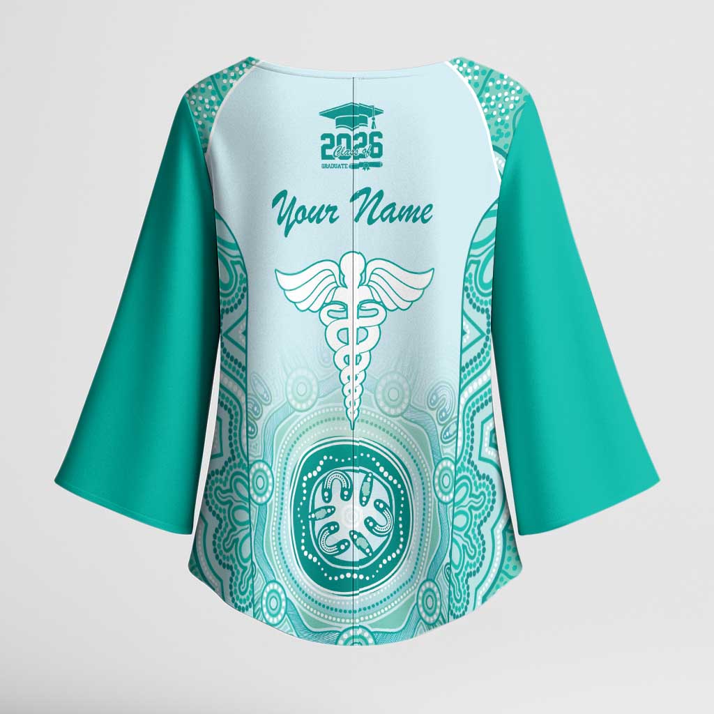 Aussie Nurse RN 2026 Personalised Kimono Sleeve Blouse Turquoise Aboriginal Art Pattern Cultural Pride