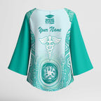 Aussie Nurse RN 2026 Personalised Kimono Sleeve Blouse Turquoise Aboriginal Art Pattern Cultural Pride