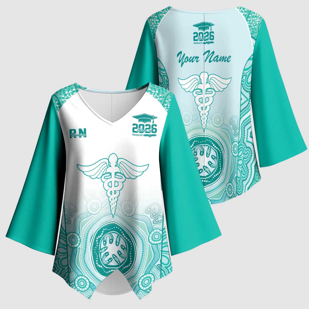Aussie Nurse RN 2026 Personalised Kimono Sleeve Blouse Turquoise Aboriginal Art Pattern Cultural Pride