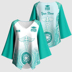 Aussie Nurse RN 2026 Personalised Kimono Sleeve Blouse Turquoise Aboriginal Art Pattern Cultural Pride
