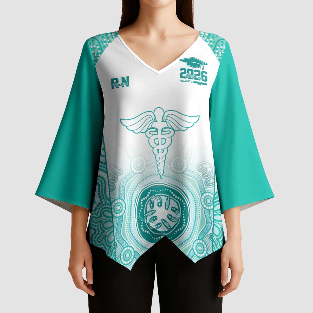 Aussie Nurse RN 2026 Personalised Kimono Sleeve Blouse Turquoise Aboriginal Art Pattern Cultural Pride