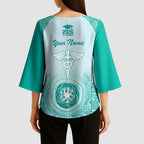 Aussie Nurse RN 2026 Personalised Kimono Sleeve Blouse Turquoise Aboriginal Art Pattern Cultural Pride