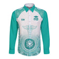 Aussie Nurse RN 2026 Personalised Long Sleeve Button Shirt Turquoise Aboriginal Art Pattern Cultural Pride