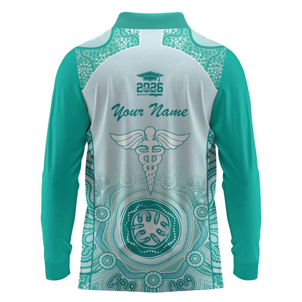 Aussie Nurse RN 2026 Personalised Long Sleeve Polo Shirt Turquoise Aboriginal Art Pattern Cultural Pride