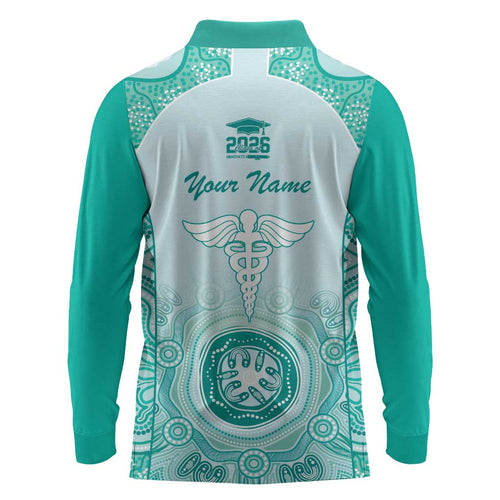 Aussie Nurse RN 2026 Personalised Long Sleeve Polo Shirt Turquoise Aboriginal Art Pattern Cultural Pride