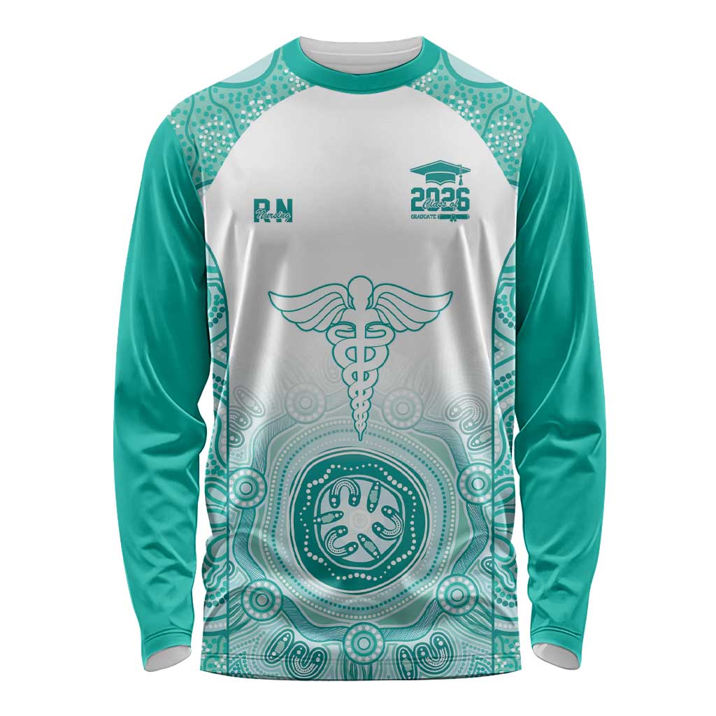 Aussie Nurse RN 2026 Personalised Long Sleeve Shirt Turquoise Aboriginal Art Pattern Cultural Pride