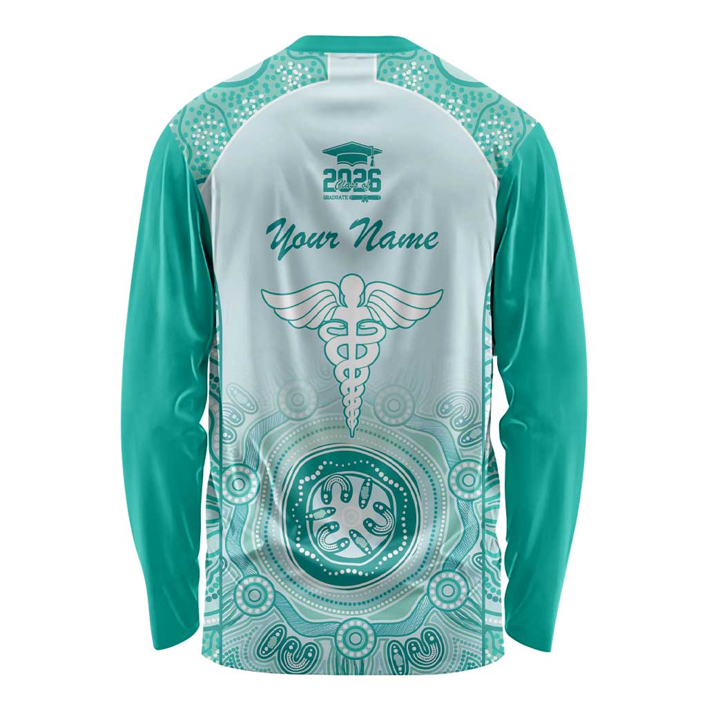 Aussie Nurse RN 2026 Personalised Long Sleeve Shirt Turquoise Aboriginal Art Pattern Cultural Pride