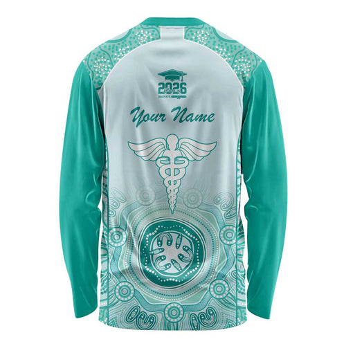 Aussie Nurse RN 2026 Personalised Long Sleeve Shirt Turquoise Aboriginal Art Pattern Cultural Pride