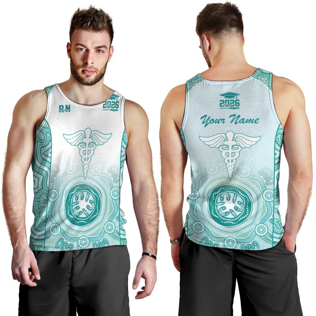 Aussie Nurse RN 2026 Personalised Men Tank Top Turquoise Aboriginal Art Pattern Cultural Pride