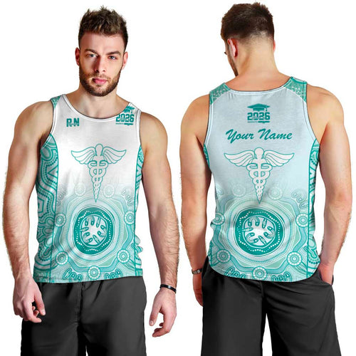 Aussie Nurse RN 2026 Personalised Men Tank Top Turquoise Aboriginal Art Pattern Cultural Pride