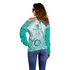 Aussie Nurse RN 2026 Personalised Off Shoulder Sweater Turquoise Aboriginal Art Pattern Cultural Pride