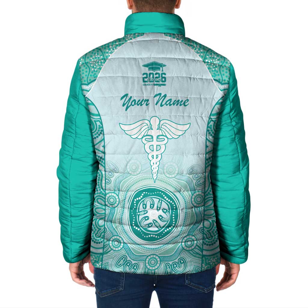 Aussie Nurse RN 2026 Personalised Padded Jacket Turquoise Aboriginal Art Pattern Cultural Pride