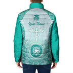 Aussie Nurse RN 2026 Personalised Padded Jacket Turquoise Aboriginal Art Pattern Cultural Pride