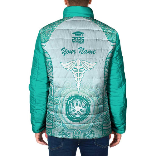 Aussie Nurse RN 2026 Personalised Padded Jacket Turquoise Aboriginal Art Pattern Cultural Pride