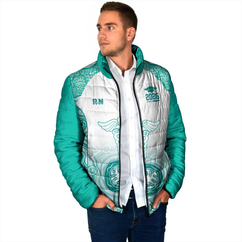 Aussie Nurse RN 2026 Personalised Padded Jacket Turquoise Aboriginal Art Pattern Cultural Pride