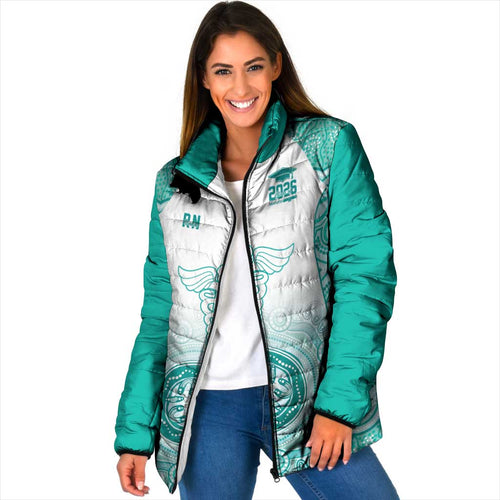 Aussie Nurse RN 2026 Personalised Padded Jacket Turquoise Aboriginal Art Pattern Cultural Pride