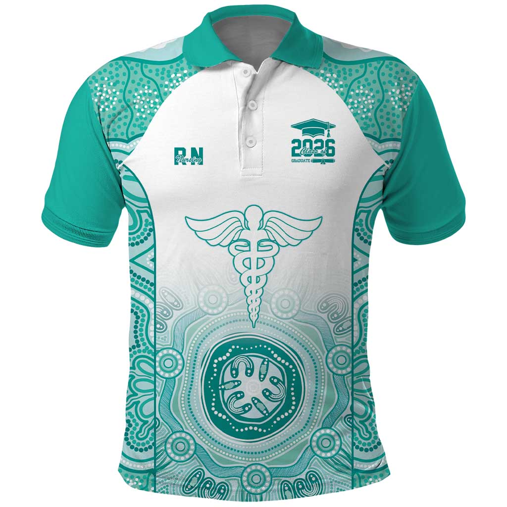 Aussie Nurse RN 2026 Personalised Polo Shirt Turquoise Aboriginal Art Pattern Cultural Pride