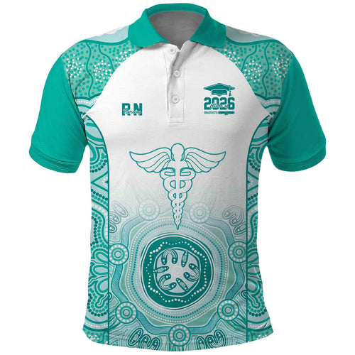 Aussie Nurse RN 2026 Personalised Polo Shirt Turquoise Aboriginal Art Pattern Cultural Pride