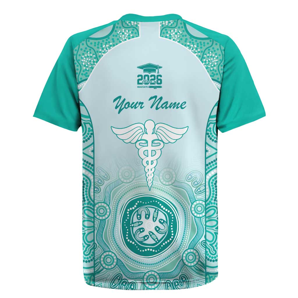 Aussie Nurse RN 2026 Personalised Rugby Jersey Turquoise Aboriginal Art Pattern Cultural Pride
