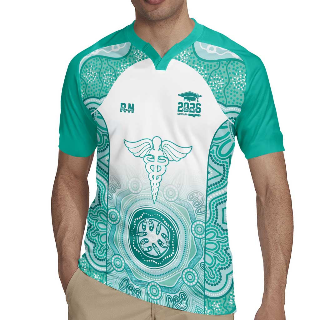 Aussie Nurse RN 2026 Personalised Rugby Jersey Turquoise Aboriginal Art Pattern Cultural Pride