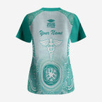 Aussie Nurse RN 2026 Personalised Scrub Top Turquoise Aboriginal Art Pattern Cultural Pride