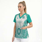 Aussie Nurse RN 2026 Personalised Scrub Top Turquoise Aboriginal Art Pattern Cultural Pride