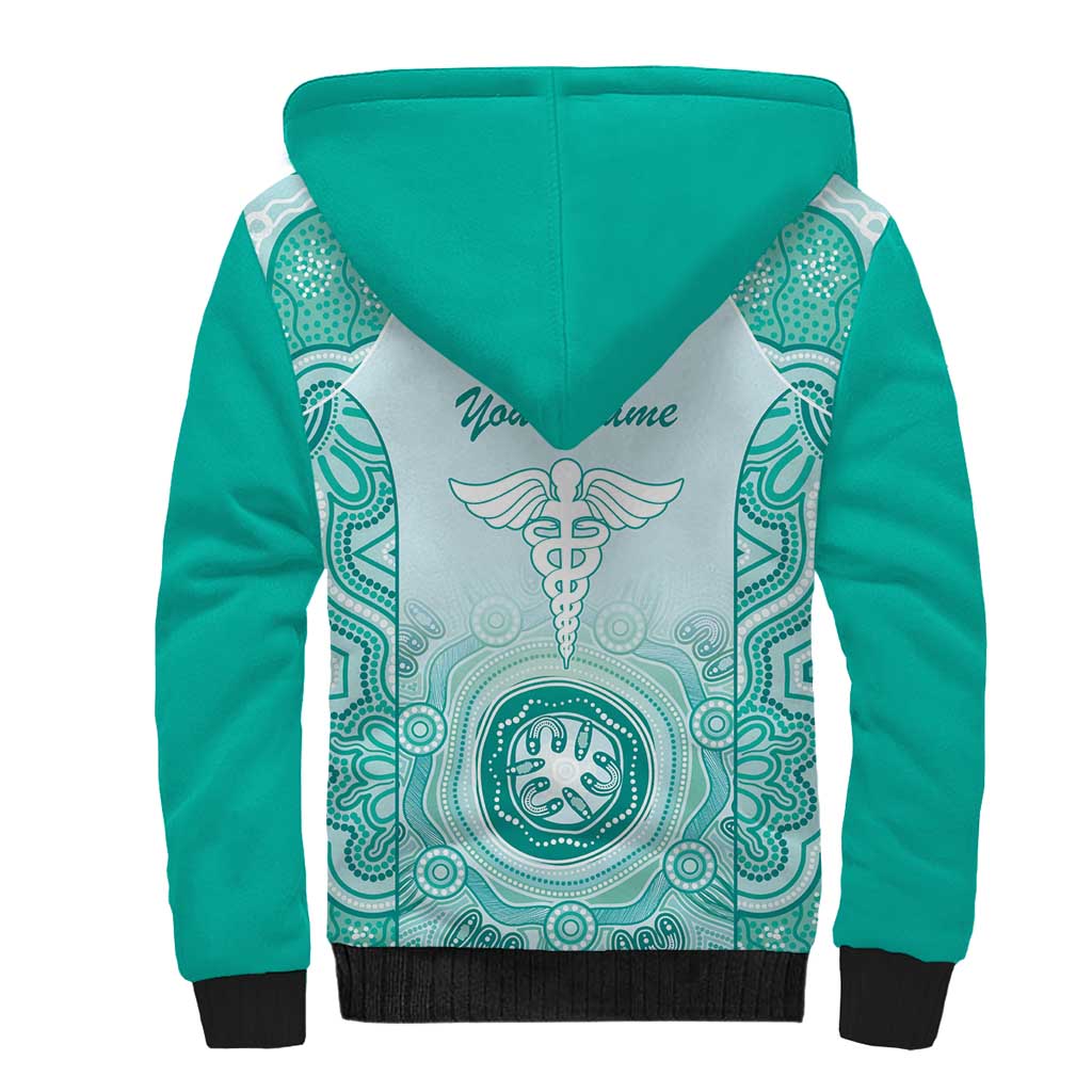 Aussie Nurse RN 2026 Personalised Sherpa Hoodie Turquoise Aboriginal Art Pattern Cultural Pride