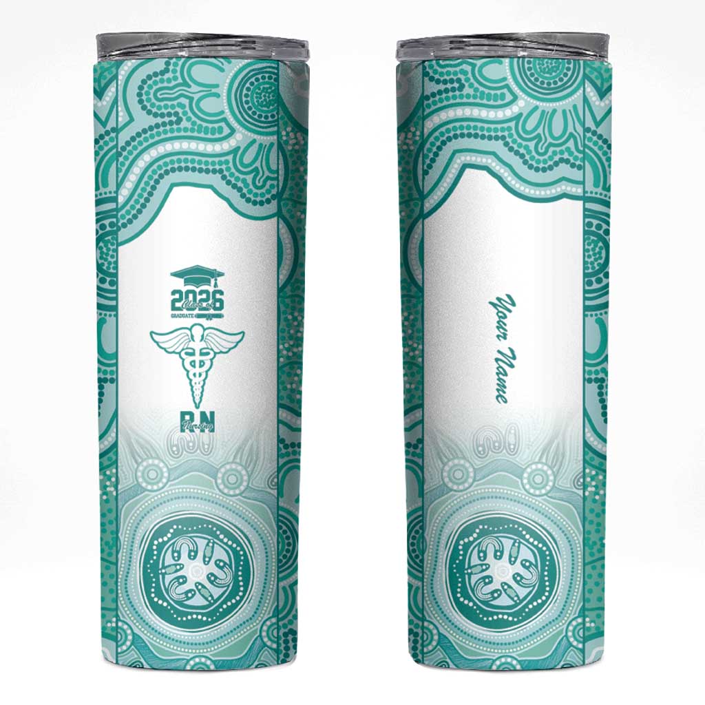 Aussie Nurse RN 2026 Personalised Skinny Tumbler Turquoise Aboriginal Art Pattern Cultural Pride