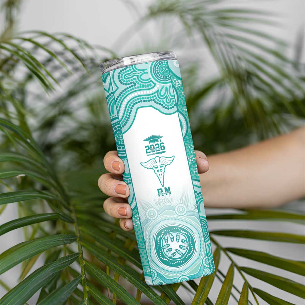 Aussie Nurse RN 2026 Personalised Skinny Tumbler Turquoise Aboriginal Art Pattern Cultural Pride