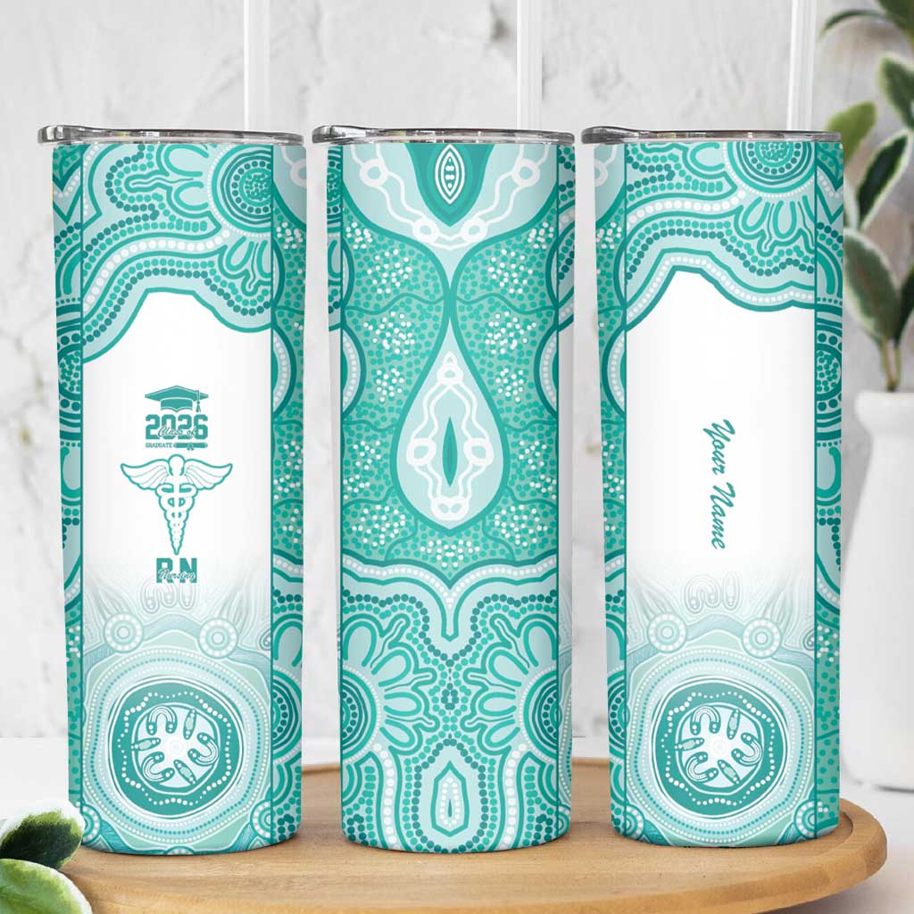 Aussie Nurse RN 2026 Personalised Skinny Tumbler Turquoise Aboriginal Art Pattern Cultural Pride