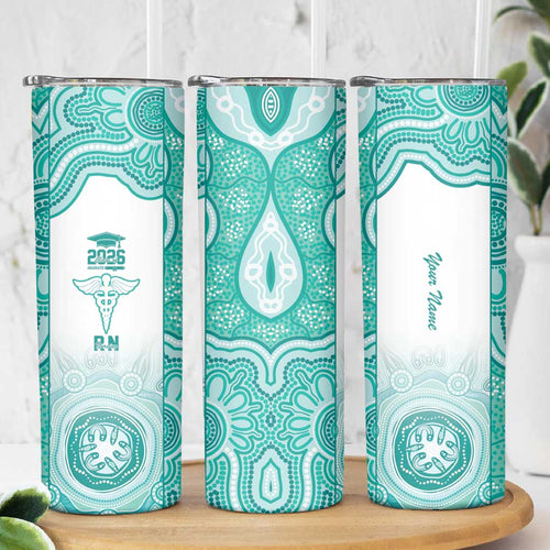 Aussie Nurse RN 2026 Personalised Skinny Tumbler Turquoise Aboriginal Art Pattern Cultural Pride