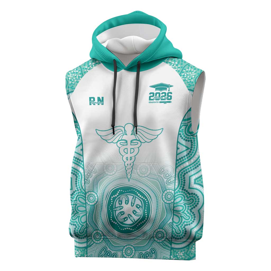 Aussie Nurse RN 2026 Personalised Sleeveless Hoodie Turquoise Aboriginal Art Pattern Cultural Pride