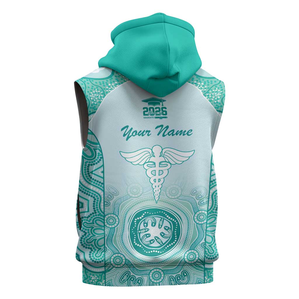 Aussie Nurse RN 2026 Personalised Sleeveless Hoodie Turquoise Aboriginal Art Pattern Cultural Pride