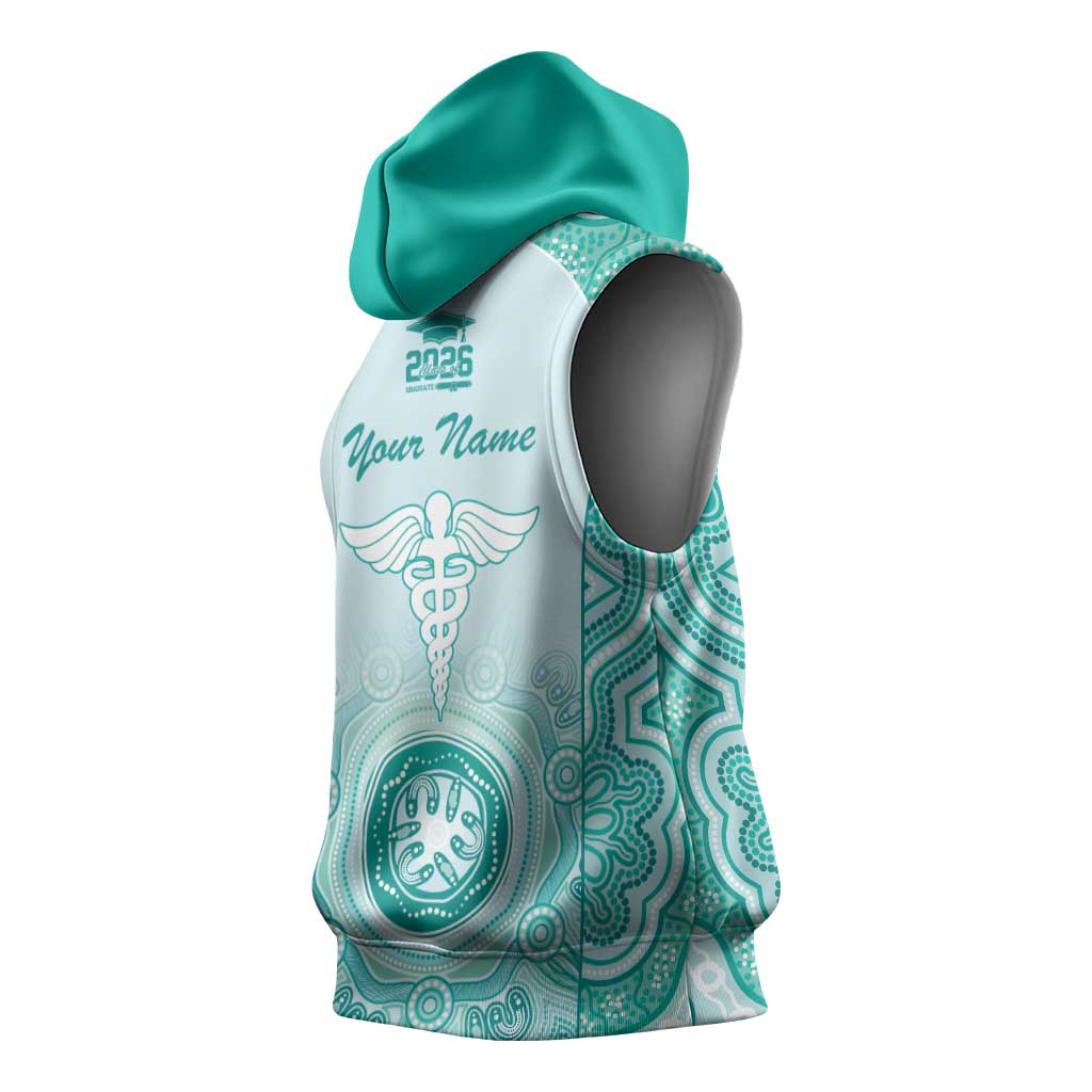 Aussie Nurse RN 2026 Personalised Sleeveless Hoodie Turquoise Aboriginal Art Pattern Cultural Pride