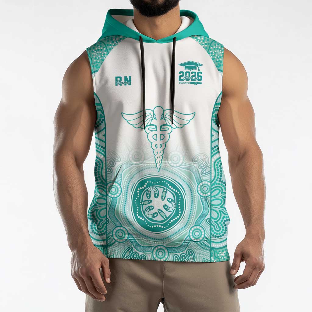 Aussie Nurse RN 2026 Personalised Sleeveless Hoodie Turquoise Aboriginal Art Pattern Cultural Pride