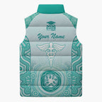 Aussie Nurse RN 2026 Personalised Sleeveless Puffer Jacket Turquoise Aboriginal Art Pattern Cultural Pride