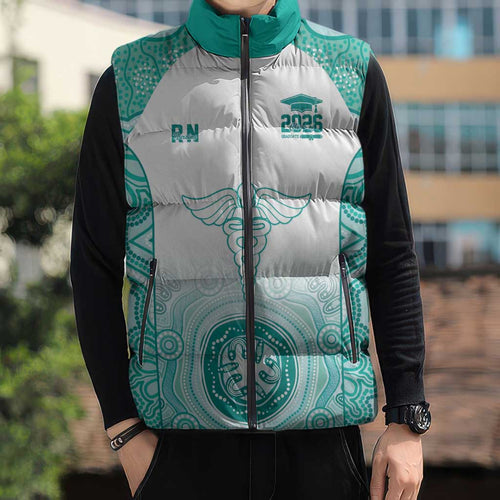 Aussie Nurse RN 2026 Personalised Sleeveless Puffer Jacket Turquoise Aboriginal Art Pattern Cultural Pride
