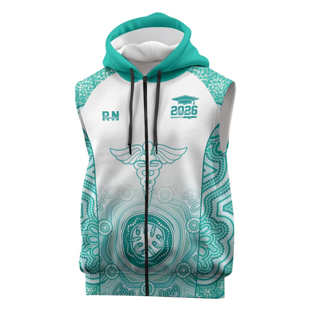 Aussie Nurse RN 2026 Personalised Sleeveless Zip Hoodie Turquoise Aboriginal Art Pattern Cultural Pride